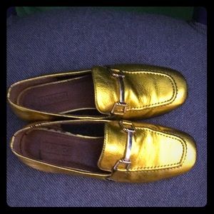 Gold Topshop genuine leather square toe loafers